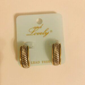 GOLD AND SILVER TONE HALF HOOP EARRINGS CLIP ON BY and LOVELY